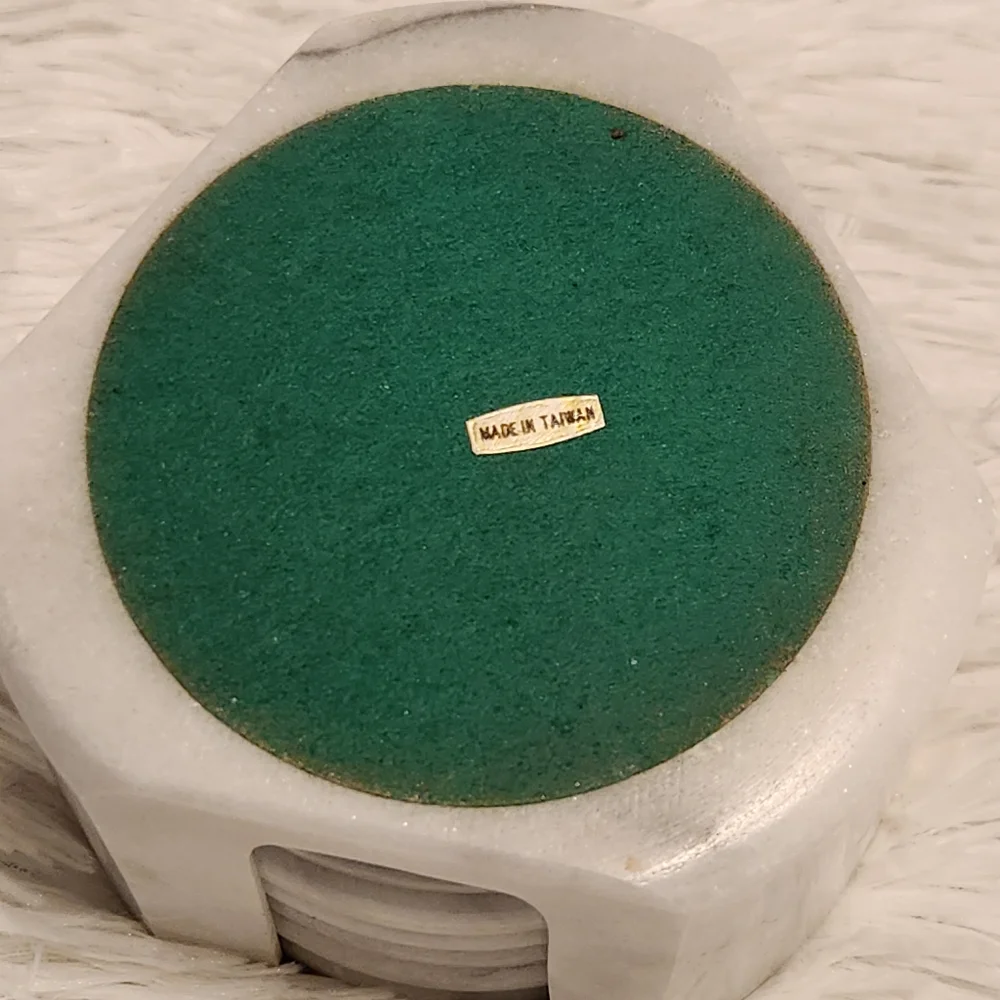 💕Vintage White and Gray Marble Coaster Set of 6 Made in Taiwan 1980s